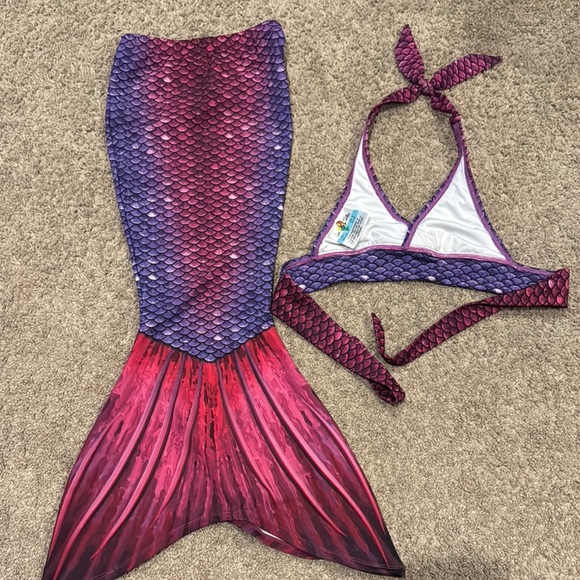 Sun Tails Purple and Pink Mermaid Tail Swimsuit Set - Picture 3 of 5